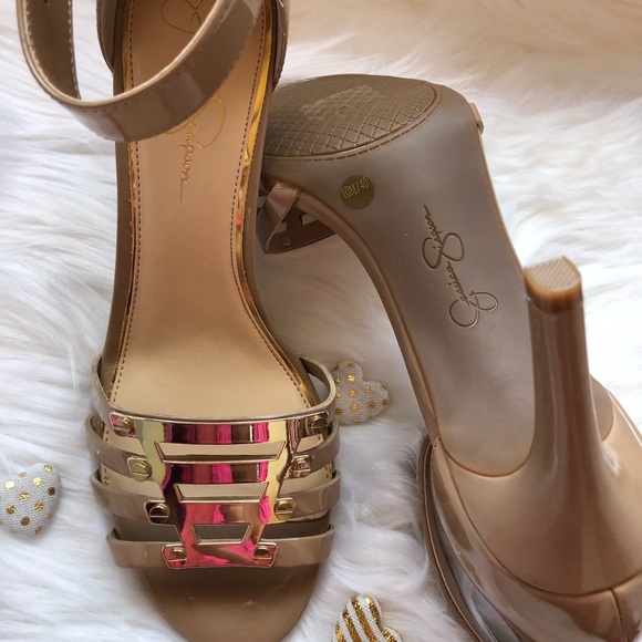 Jessica Simpson Shoes - Jessica Simpson Ankle Straps Nude Patent Lthr NEW